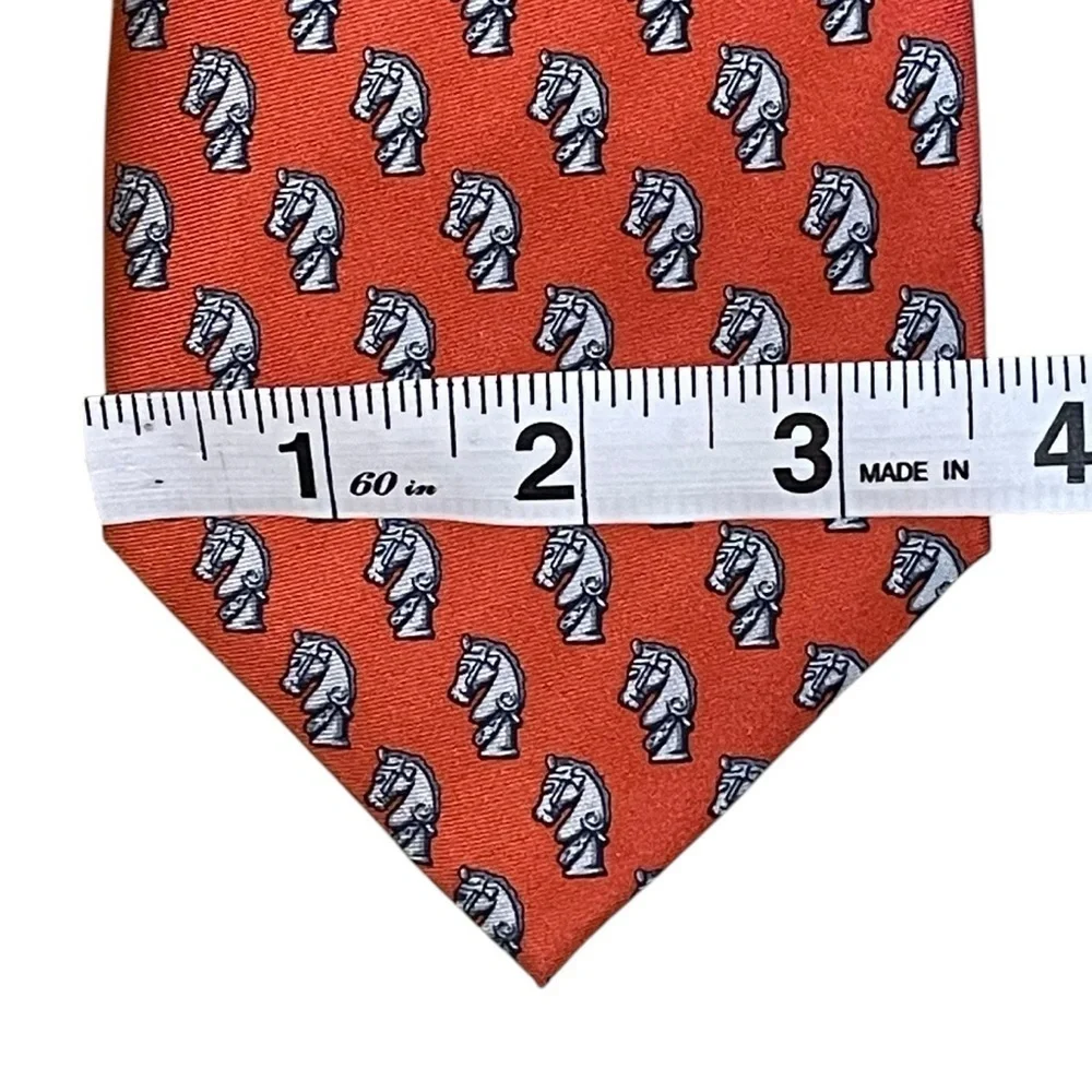 NOLA Couture Knights Chess Piece Orange Whimsical Preppy Chess Club Silk Tie